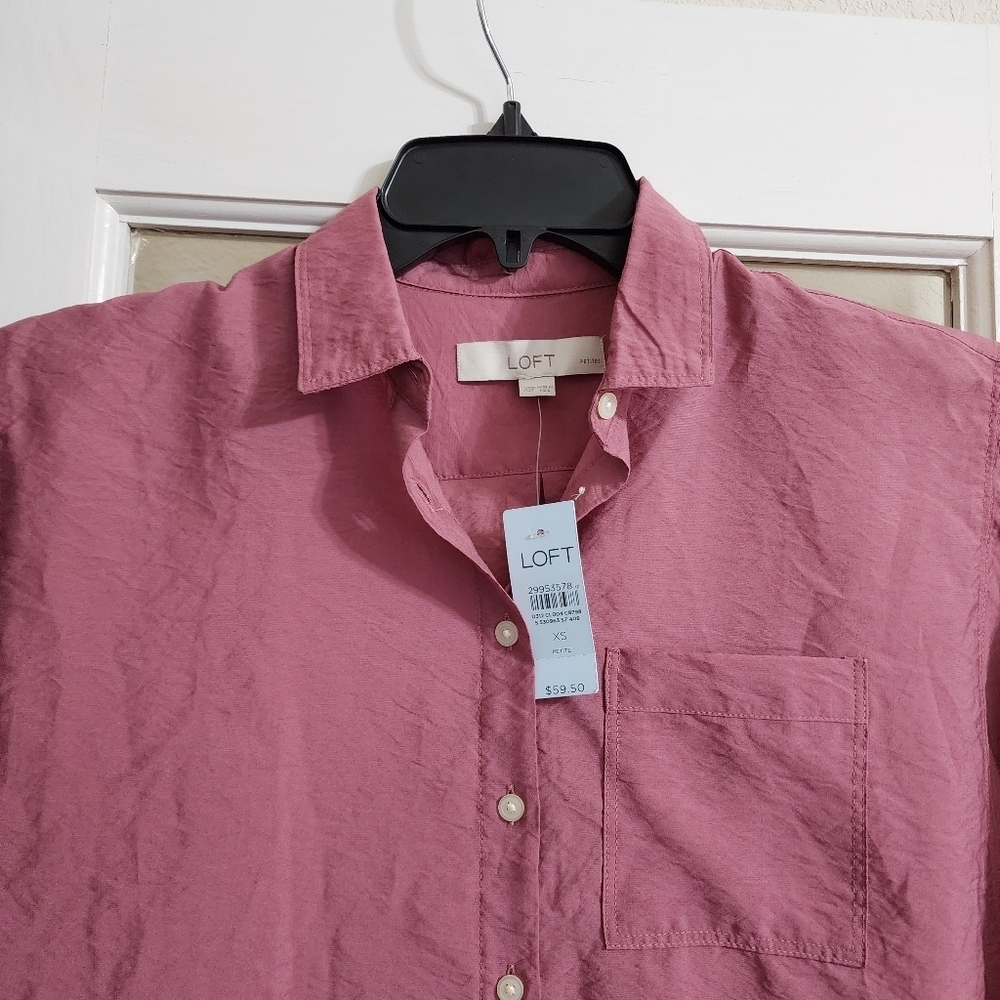 NWT LOFT Petite Rose Pink Button Front Blouse XSP - Picture 5 of 11